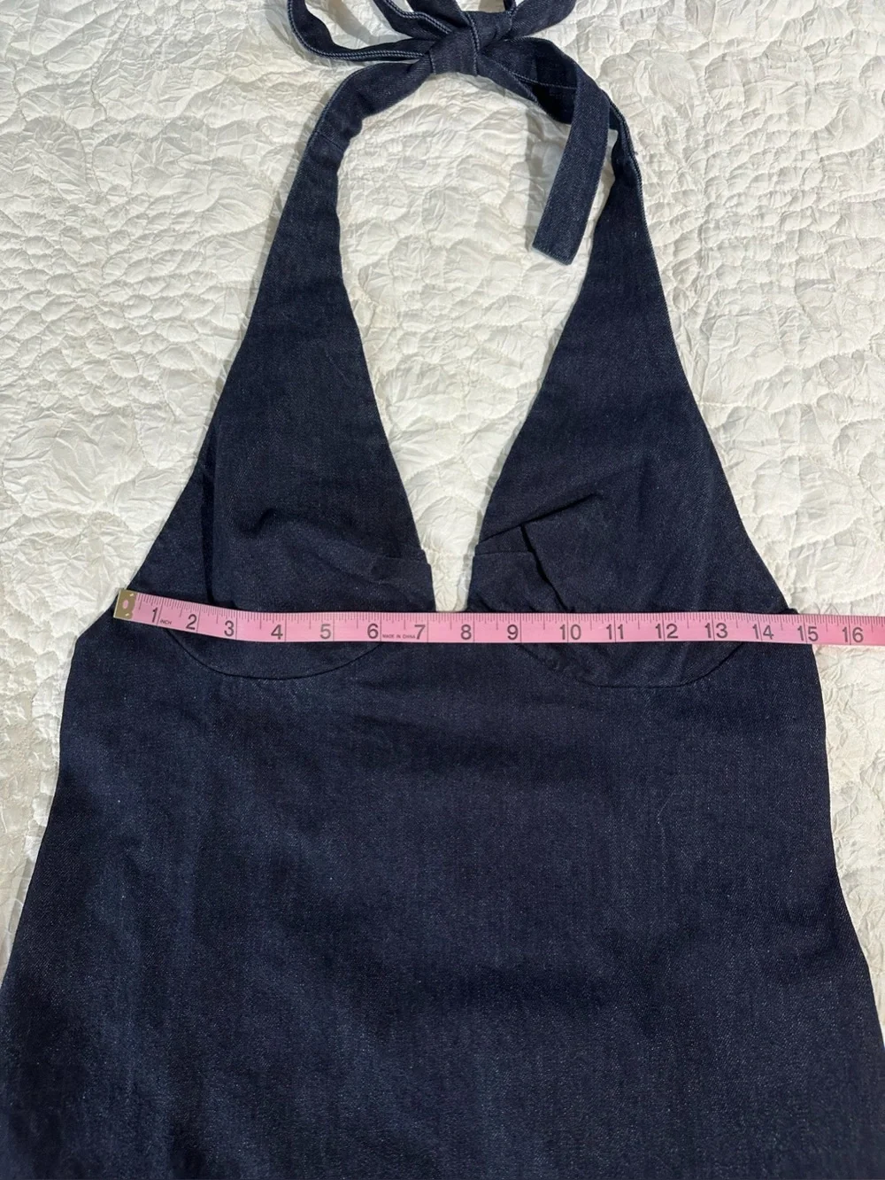 NWT FREE PEOPLE Trevi Denim Deep Plunge Halter Mini Dress Rinse Blue Size M - Picture 9 of 16